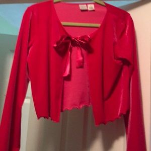 Talbots Kids Pink velvet jacket, satin tie bow
